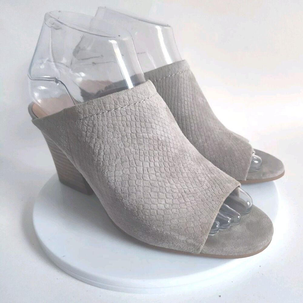 Franco Sarto Boho Beige Suede Leather‎ Peep Toe Mules 3.5" Block Heel Size 6.5